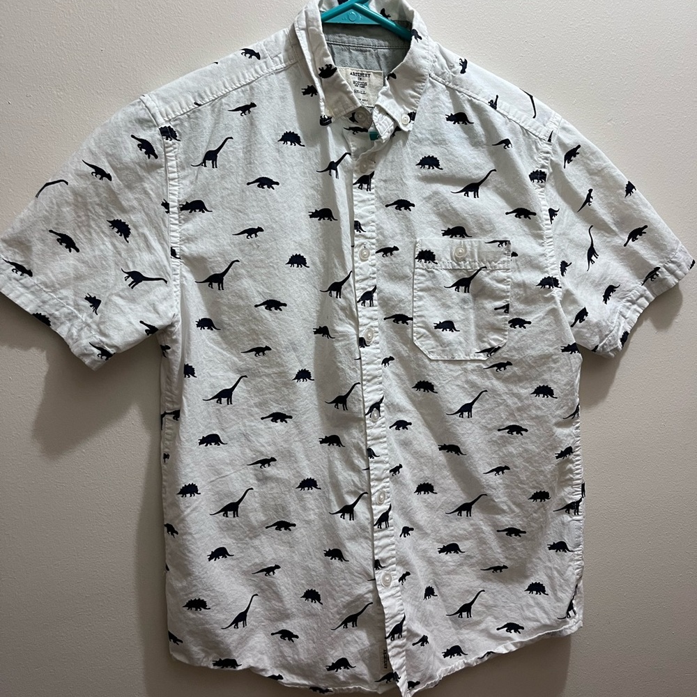 Men's White Dinosaur Print Shirt